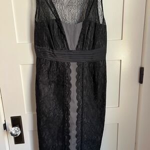 Moulinette Soeurs Anthropologie Black Lace Pencil Dress with Gray Underlay 6 NWT